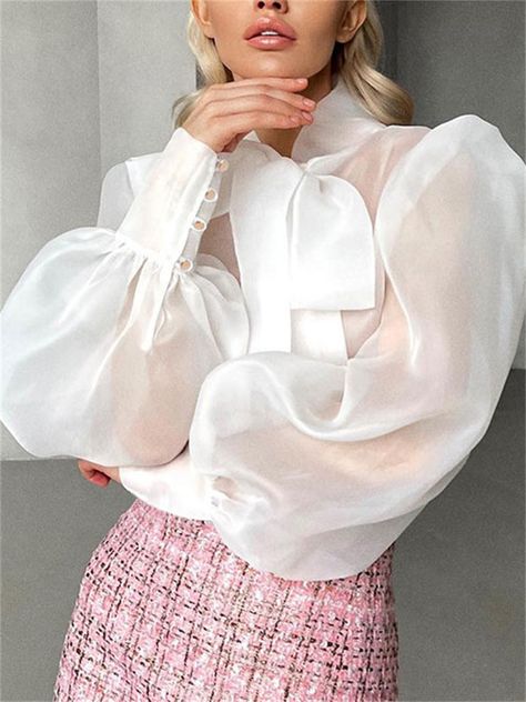 Tossy White Chiffon Top Shirts For Women Elegant Long Lantern Sleeve Mesh T-shirt See-Through Blouse White Chiffon Tops, Loose Dress Pattern, Ladies Shirts, Mesh T Shirt, White Chiffon, Women Sleeve, Online Shopping For Women, Loose Dress, Lantern Sleeve