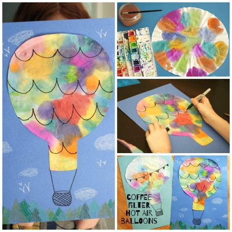 Hot Air Balloon Handprint, Balloon Art For Kids, March Art Projects, March Art Projects For Kids, Wings Craft, Hot Air Balloon Art, Air Balloon Art, Coffee Filter Art, Hot Air Balloon Craft