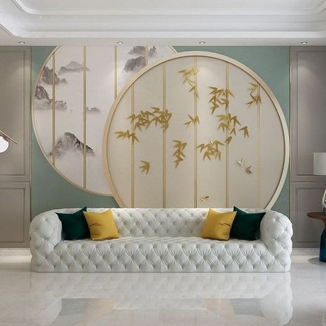 Bamboo Feature Wall, Feature Wall Design Living Room, Room In Room, Circle Window, Room Partition Wall, Embroidery Theme, Living Room Wall Designs, Drawing Room Interior, Interior Design Per La Casa