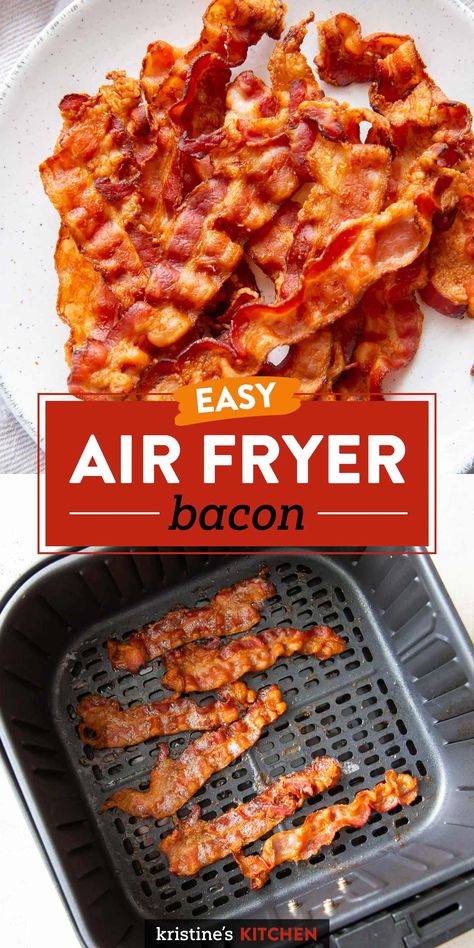 Air Fryer Bacon is the best crispy bacon. Easy to make, no flipping required! How To Fry Bacon In Air Fryer, Can You Cook Bacon In Air Fryer, Bacon In Ninja Air Fryer, How To Make Hamburgers In The Air Fryer, Meat In The Air Fryer, Gourmia Air Fryer Recipes Healthy, How Long To Cook Bacon In Air Fryer, Air Dry Bacon, Bacon Air Fryer Time