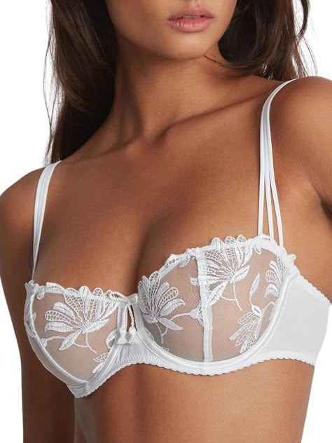 EMBROIDERED BALCONETTE BRA: Half cup silhouette bra made of opale embroidery and soft mesh. Unpadded, semi-sheer cups create a natural look. Soft Lace Bra, Half Cup Bra, Pretty Bras, Bra And Brief Sets, Unique Fits, Soft Bra, Balconette Bra, Everyday Bra, Cup Bra