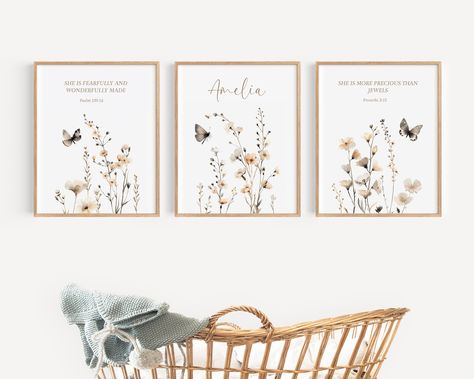 Custom Christian Name, Christian Nursery Decor, Set of 3,Christian Nursery Wall Art, Personalized Christian,Nursery Scripture,Christian Baby Scripture Nursery Decor, Christian Girl Bedroom, Christian Nursery Ideas, Watercolor Flower Nursery, Nursery Scripture, Christian Nursery Decor, Christian Nursery, Christian Names, Bible Verse Posters