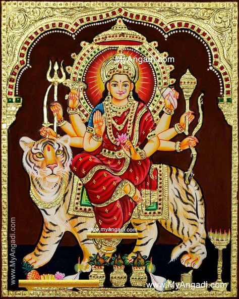 Durga Tanjore Painting, Tanjore Painting Durga Devi, Durgai Amman, Diwali Goddess, Royal Gifts, God Painting, Tanjore Art, Mysore Painting, Relief Painting