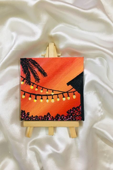 Aesthetic Sunset Canvas Painting (canvas measurement10 X 10 cm). Tiny Painting Ideas, Tiny Canvas Painting Ideas, Tiny Canvas Painting, Canvas Painting Ideas Easy, Small Canvas Painting, Tiny Canvas, Painting Ideas Easy, Canvas Painting Ideas, Small Canvas