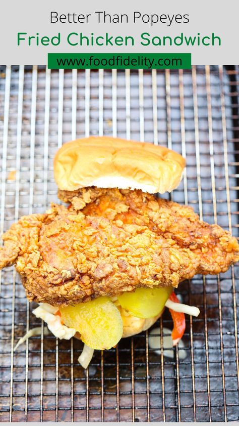 Delicious crispy fried chicken sandwich made with buttermilk brine, seasoned dredge, topped with spicy mayo, and served on a soft bun. #friedchickensandwich #friedchicken #chickensandwich #dinner #soulfood #comfortfood #chickenrecipes Crispy Fried Chicken Sandwich, Best Fried Chicken Sandwich, Buttermilk Fried Chicken Sandwich, Popeyes Fried Chicken, Easy Sandwiches, The Best Fried Chicken, Gourmet Chicken, Best Fried Chicken, Chomp Chomp