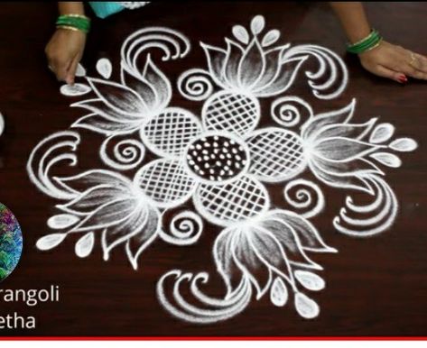 Navaratri Rangoli, Sankranthi Rangoli, White Rangoli, Margali Kolam, Lotus Kolam, Daily Muggulu, Small Kolam, Muggulu Designs, Very Easy Rangoli Designs