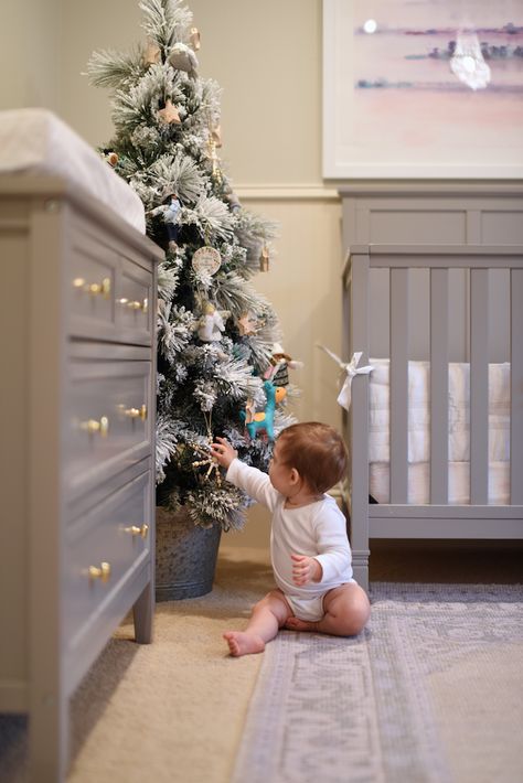 Decorating a Nursery for Christmas Christmas Decor For Nursery, Nursery Christmas Tree, 9 Year Wedding Anniversary, Nursery Christmas, Christmas Nursery, Nursery Baby Room, Christmas Break, Jolly Christmas, Everything Baby