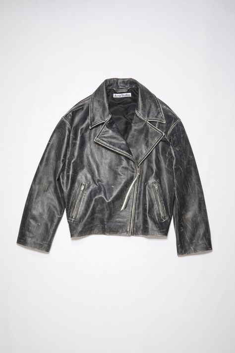 Acne Leather Jacket, Distressed Leather Jacket, Grey Leather Jacket, Acne Studio, Satin Trousers, Black Milk Clothing, Jacket Outfit, Double Breasted Jacket, Leather Jacket Black