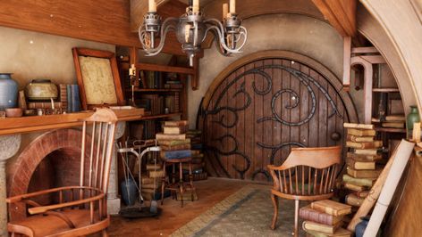 Cozy Clutter: Working on a Lived-In Hobbit Hole Interior Hobbit Hole Interior, Fairytale Cottage Interiors, Fantasy Cottage Interior, Hobbit House Plans, Hobbit House Interior, Casa Do Hobbit, Cozy Clutter, Casa Hobbit, Fairytale Cottage