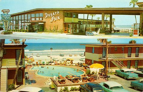 desert_isle_motel_daytona_beach_FL Desert Motel, Land Architecture, Daytona Florida, Desert Paradise, Beach Architecture, Googie Architecture, Hotel Floor Plan, Paradise Hotel, Daytona Beach Florida