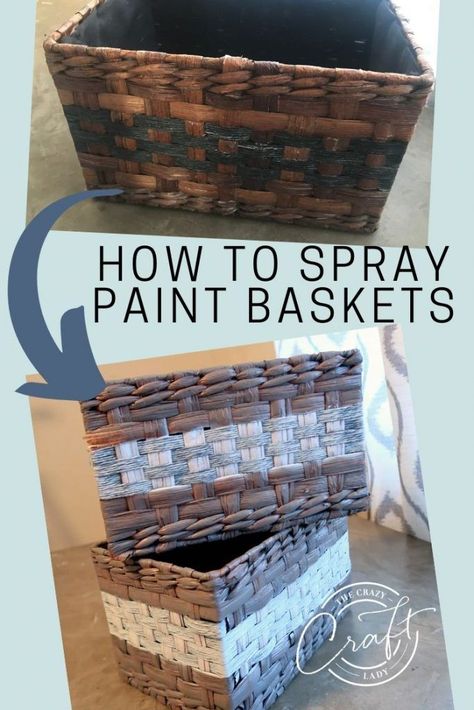 Painted Baskets Ideas, Wicker Basket Ideas, Painting Wicker Baskets, Spray Paint Basket, Wicker Basket Makeover, Wicker Basket Diy, Paint Wicker Basket, Spray Paint Wicker, Paint Wicker