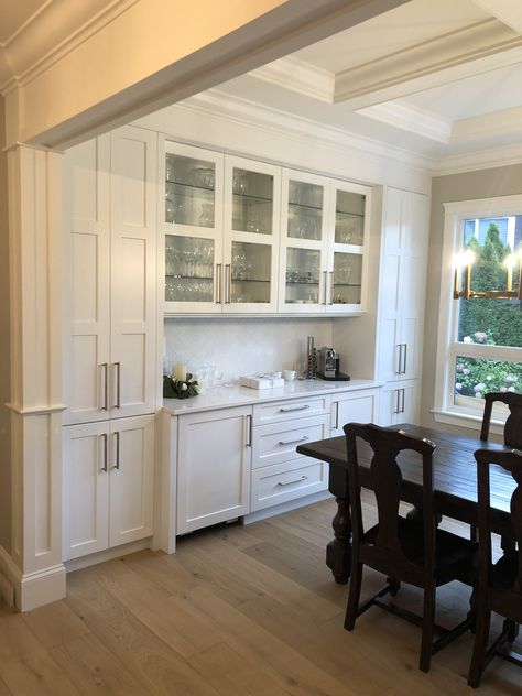 Serving Cabinet Dining Room, Dining Area Cabinet Design, Dining Area Cabinets Storage, 12 Inch Base Cabinet Ideas, Add On Pantry, Dining Room With Butlers Pantry, Bedroom Turned Dining Room, Wall Cabinets In Kitchen, Formal Dining Room Built In Buffet