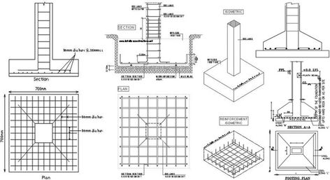 In this construction article, detail information is provided on design procedure of column footings foundation design. Footings And Foundations, Structural Column Design, Footing Detail Foundation, Building Foundation Construction, Exterior Column Design, Column Footing Detail, Front Porch Modern, Foundation Drawing, Columns Design