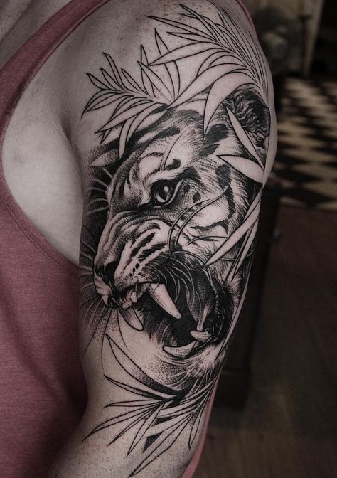 Tiger Tattoos - Tattoo Insider Growling Tiger Tattoo, Tiger Collar Bone Tattoo, Tigres Tattoo, Tiger Tattoo Designs, Rabe Tattoo, Tiger Tattoo Sleeve, Big Cat Tattoo, Tiger Tattoos, Tattoo Tiger