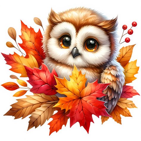 Autumn Owl, Owl Clipart, Owl Images, Crazy Bird, Animal Portraits Art, Baby Owl, Owl Pictures, Art Printables, Fall Printables