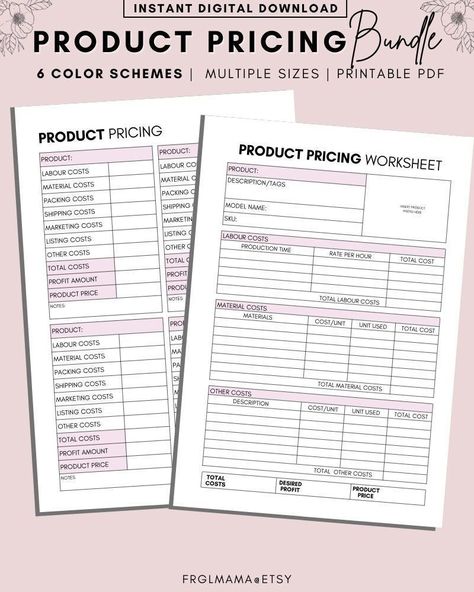 Product Pricing Printable Bundle, Item Pricing, Product Price Calculator, Business Costs, Small Business, Planner Insert, A4, A5, Letter digitalplannergirl #teacherplannerprintable #pocketplanner #bookplanner. Product Price Worksheet, Product Costing Template, Product Pricing Worksheet, Business Planner Printables, Pricing Formula, Cost Sheet, Price Calculator, Pricing Templates, Small Business Planner