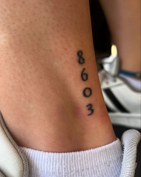 Small number tattoo. Its actually two area codes that happen to lap over Phone Number Tattoo, Apartment Number Tattoo, Vertical Number Tattoo, Postcode Tattoo, Vertical Ankle Tattoo, Ankle Number Tattoo, House Number Tattoo, 614 Tattoo, Address Tattoo Ideas