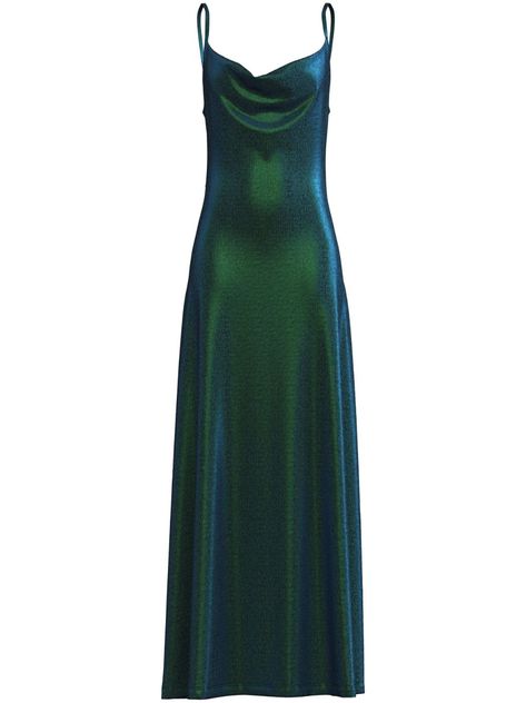 emerald green lurex detailing cowl neck open back spaghetti straps floor-length Green Velvet Wedding Guest Dress, Hunter Green Gown, Vestido Verde Aesthetic, Green Formal Dress Long, Green Night Dress, Green Emerald Dress, Green Shimmer Dress, Elegant Green Dress, Vestidos Color Verde Esmeralda