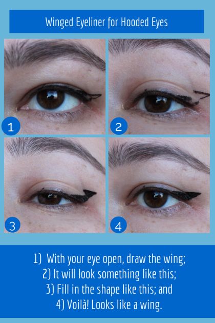 Graphic Winged Eyeliner For Hooded Eyes Winged Eyeliner For Hooded Eyes, Liner Hacks, How To Do Winged Eyeliner, Uneven Eyes, Hooded Lids, Easy Winged Eyeliner, Eyeshadow For Green Eyes, Eyeliner Shapes, Eyeliner For Hooded Eyes