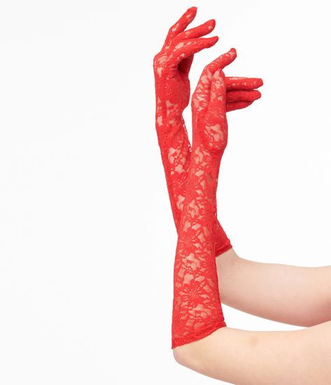 Red Lace Elbow Length Gloves – Unique Vintage Red Long Gloves, Red Lace Gloves, Ruffle Gloves, Queen Of Hearts Halloween Costume, Queen Of Hearts Halloween, Photoshoot Moodboard, Birthday Plans, Elbow Length Gloves, Heart Accessories