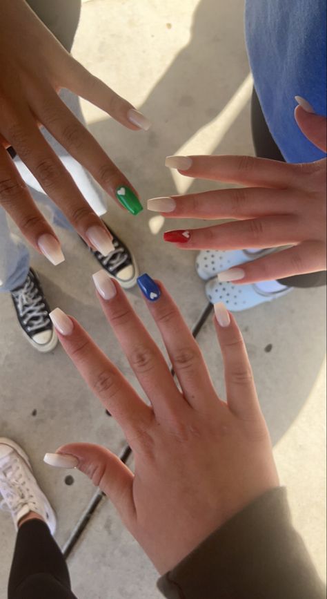 Alvin And The Chipmunks Nails, Matching Nails For Trio, Trio Matching Nails, Nail Inspo Trendy Square, Senior Nails, Alvin Simon Theodore, Matching Nails, Themed Nails, Slay Queen