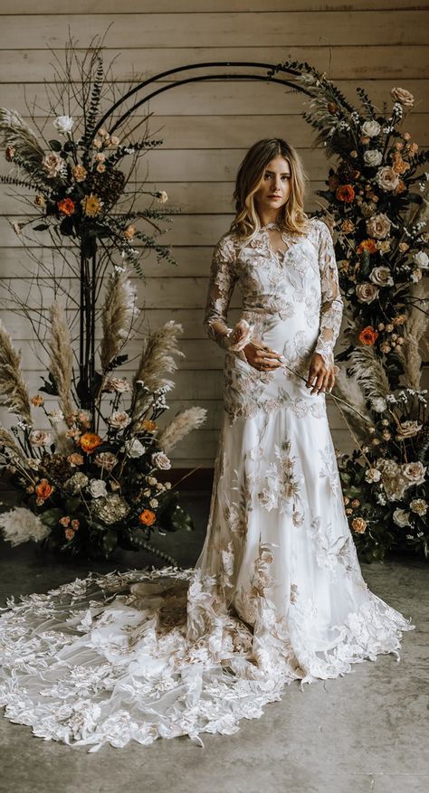 Affordable Boho Wedding Dresses | She Wore Flowers Affordable Boho Wedding Dress, Solstice Wedding, Long Sleeve Wedding Dress Boho, Bohemian Style Wedding Dresses, Boho Style Wedding Dress, Wedding Dress Color, Wedding Dress Boho, Bohemian Style Wedding, Long Sleeve Wedding Dress