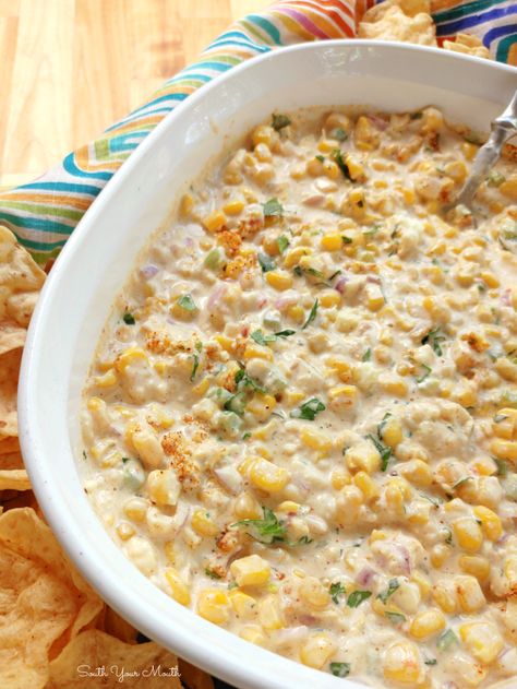 Hot Dip Ideas Crock Pot, Hot Creamy Corn Dip, Spicy Corn Dip Crock Pot, Cheesy Street Corn Dip, Creamy Corn Salsa Dip, Slow Cooker Elote Dip, Elotes Corn Dip, Easy Mexican Dishes Crock Pots, Crock Pot Elote Dip