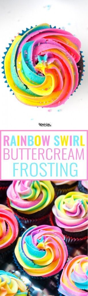 This rainbow swirl buttercream frosting brings a huge pop of color to cupcakes and cakes for birthday parties or any cake recipe. Such a pretty dessert and the rainbow frosting is so easy to do. An easy how to pipe a rainbow swirl tutorial. | thebewitchinkitchen.com More Colorful Birthday Cupcakes, Tie Dye Cupcakes Frosting, Frost Cupcakes, Rainbow Frosting, Homemade Buttercream Frosting, Trolls Birthday Party, Buttercream Frosting Recipe, Pretty Dessert, Frosting Recipe