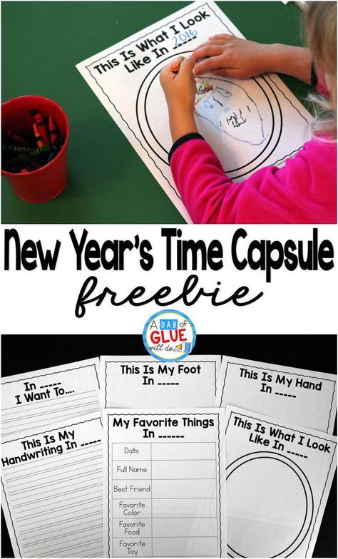 New Years Time Capsule is a great way for students to reflect and remember where they are at academically and personally.  It is a great keepsake to look back on year after year. This free printable is perfect for preschool, kindergarten, and first grade students. Grade 1 New Year Activities, New Years Activities For Preschoolers, New Years School Activities, New Years School Activities For Kids, New Years Theme Preschool, New Years Preschool Activities, New Year Activity For Kids, Time Capsule Ideas, New Year's Eve Crafts