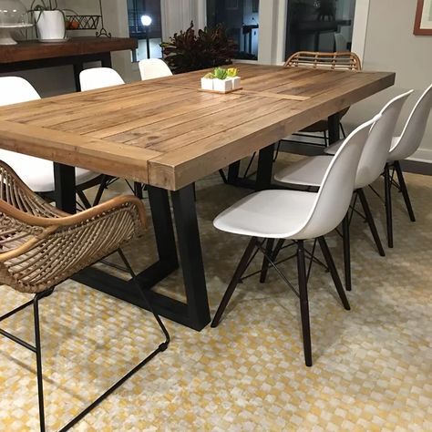 Modern Rustic Interiors Stephen Dining Table & Reviews | Wayfair Wood Table Dining, Interior Ikea, Wood Dining Room Table, Esstisch Modern, Kitchen Tables, Modern Rustic Interiors, Table Dining, Solid Wood Dining Table, Wooden Dining Tables