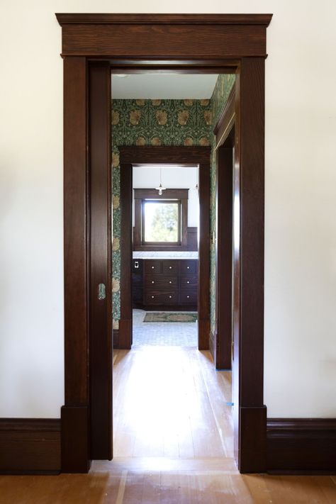 Painted Moldings And Trim Bathroom, Craftsman Chair Rail Trim, Antique Trim Molding, Old House Wood Trim, Wood Doorway Casing, Traditional Trim Styles, Antique Moldings And Trim, Walnut Window Trim, Wood Trim Doors