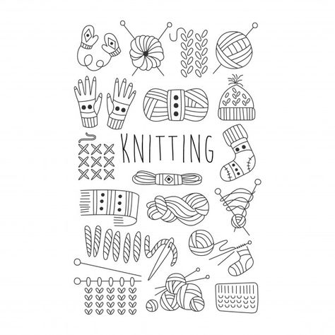 Knitting. black and white hand drawn set... | Premium Vector #Freepik #vector #line Art And Craft Images, Yarn Tattoo, Graphic Motif, Drawing Set, Journal Doodles, Vector Hand, Doodle Drawings, Featured Art, Free Vector Art