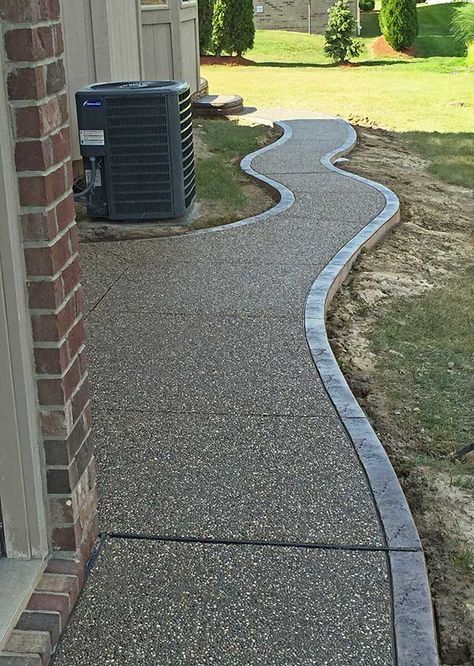 Stamped Concrete Pathway Ideas, Exposed Aggregate Concrete Walkway, Exposed Aggregate Sidewalk, Sidewalks To Front Door From Driveway Entrance, Concrete Aggregate Patio, Exposed Aggregate Patio Ideas, Exposed Aggregate Walkway, Cement Driveway Ideas, Concrete Pathway Ideas