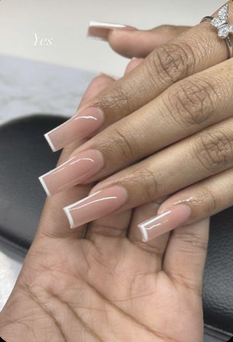 Nail Ideas Mid Length Coffin, Mail Ideas Medium Length, Medium Length Square Nails Summer, Basic Square Acrylic Nails, Long Square Acrylic Nails Designs Simple, Nude Tapered Square Nails, Coffin Holiday Nails, Medium Length Acrylic Nails Square, Simple Medium Nails