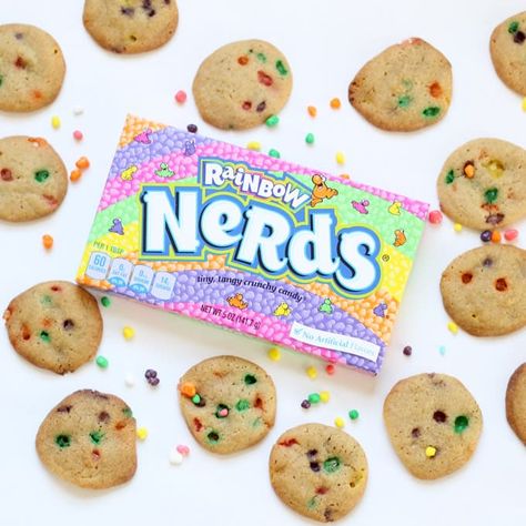 Recipes With Nerds Candy, Nerds Candy Recipe, Nerds Cookies, Nerd Cookies, Cookie Bites, Nerds Candy, Make Chocolate Chip Cookies, Food Gift Baskets, Colorful Chocolate