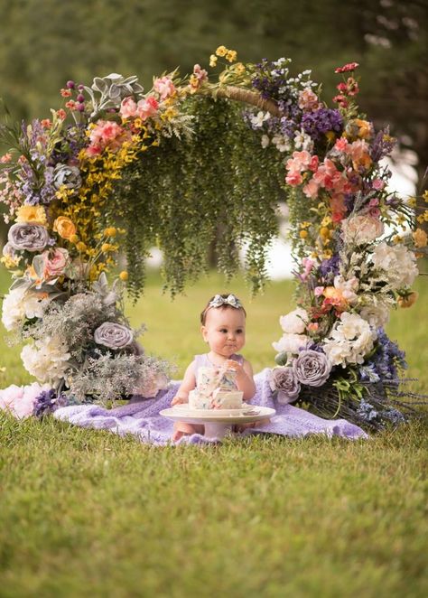 Florals, Butterflies, and Purple Themed Cake Smash for an adorable baby girl's first birthday Fairy 6 Month Photoshoot, Enchanted Forest First Birthday Photo Shoot, Our Fairy First Birthday, Butterfly First Year Birthday, Purple Themed First Birthday Party, First Birthday Butterfly Theme Photoshoot, First Birthday Fairy Garden Party, Fairy One Year Pictures, Fairy First Birthday Party Smash Cake