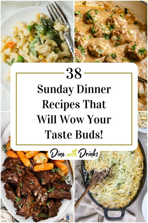 Collage of 4 sunday dinner recipes. Football Dinners Ideas, Best Sunday Dinner Recipes Families, Dinner Ideas For Football Sunday, One Pot Sunday Dinner, Classic Sunday Dinner Ideas, Special Dinner Ideas Families, Sunday Night Football Dinner, Football Sunday Meals, Sunday Dinners Family