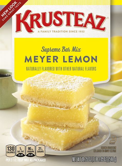 Create classic lemon bars with this easy mix. Krusteaz Recipes, Meyer Lemon Bars, Lemon Cheesecake Bars, Lemon Bar, Bar Mix, Lemon Filling, Shortbread Crust, Meyer Lemon, Baking Mixes