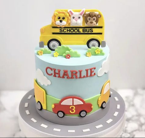 School Bus Theme Cake, Bus Cakes For Boys, Car Cake Design For Boys, Bus Birthday Cake, School Bus Cake, School Bus Party, Bus Cake, Bus Party, Boys 1st Birthday Cake