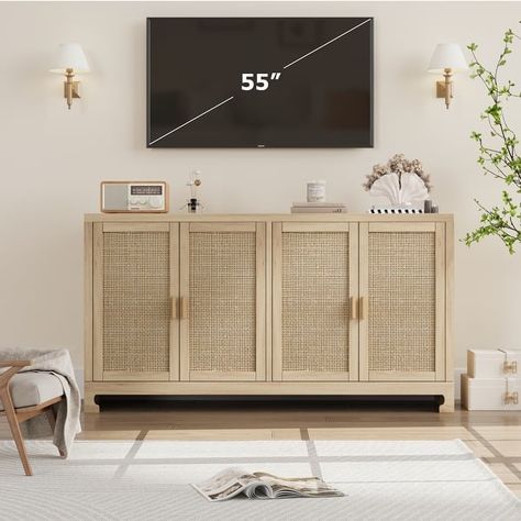 Buffet Cabinet,Rattan Accent Storage Cabinet with 4 Doors and Shelf - Bed Bath & Beyond - 40521792 Rattan Buffet Cabinet, Rattan Buffet, Rattan Tv Stand, Cabinet Tv Stand, Mid Century Buffet, Rattan Sideboard, Dining Room Cabinet, Cabinet Tv, Entryway Cabinet