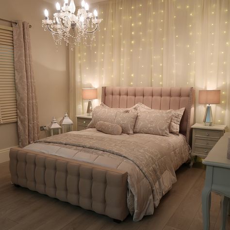 Wall Lights Curtain, Fairy Lights With Curtains Bedroom, Curtain Lights Bedroom Ideas Wall, Wall Fairy Lights Bedroom, Bedroom Curtain Light Ideas, Curtains With Lights Bedroom, Curtains On Bedroom Wall, Fairy Light Curtains, Fairy Light In Bedroom