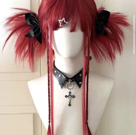 Kawai Hairstyle For Short Hair, Spikey Hair Buns, Weird Hairstyles Aesthetic, Spikey Pigtail, Cool Unique Hairstyles, Black And Red Emo Hair, Gothic Hair Ideas, Spike Hair For Women, Short Hair With Pigtails