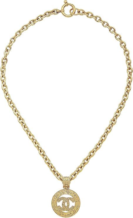 Amazon.com: Chanel, Pre-Loved Gold Filigree 'CC' Round Necklace, Gold : Luxury Stores Bag Boutique, Designer Shoe, Chic Sneakers, Elegant Heels, Gold Luxury, Round Necklace, Luxury Bag, Lifestyle Trends, Innovative Fashion