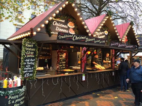 A Christmas Dinner  food/catering stall/hut Christmas Dinner Food, Christmas Market Stall, Stall Decorations, Hog Roast, Food Stall Design, Outdoor Restaurants, Food Counter, Christmas Fair Ideas, Christmas Sketch