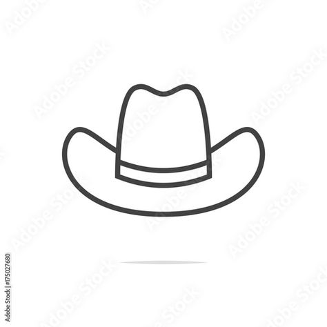 Western Hat Drawing, Cowboy Hat Simple Drawing, Cowboy Hat Clip Art, Drawing Of Cowboy Hat, Easy Cowboy Hat Drawing, Painted Cowboy Hats Diy, How To Draw A Cowboy Hat, Cowboy Hat Sketch, Cowboy Hat Doodle