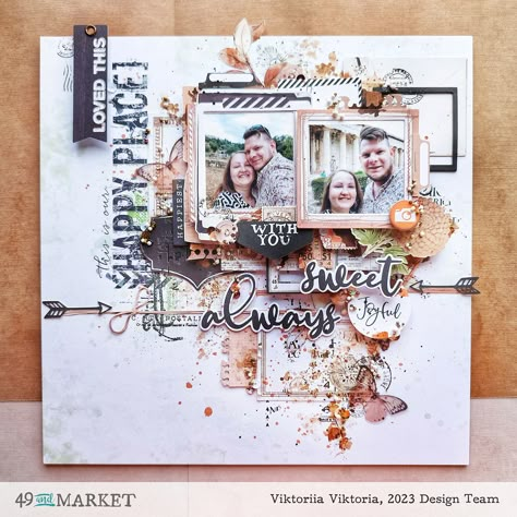 Scrapbook 2024, 49 Market, 49 And Market, Katie Pertiet, Scrapbook Design Layout, Mixed Media Layout, Paper Layout, Scrap Ideas, Scrapbooking Techniques