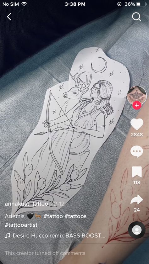 Artemis Goddess Tattoo, Percy Jackson Tattoo, Dreamer Tattoo, Artemis Tattoo, Archer Tattoo, Athena Tattoo, Stag Tattoo, Sagittarius Tattoo, Animal Tattoo Ideas