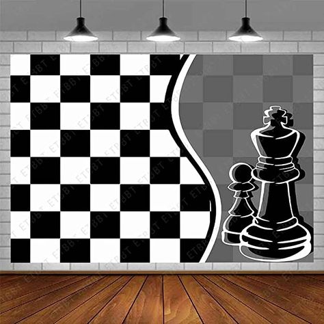 Chess Party Decorations, Chess Banner, Chess Themed Party, Chess Decoration, Chess Themed Party Decorations, Chess Board Wallpaper Iphone, Chess Musical, Chess Black And White Aesthetic, Chess Black And White