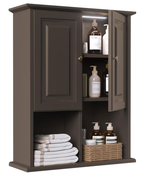 PRICES MAY VARY. A Perfect Match - HAIOOU bathroom wall cabinet includes a motion sensor LED light kit, of which the motion sensor function and the 20s no movement auto-off feature make it a perfect match with the medicine cabinet. Once you open the doors, the LED light begins to work shining the compartment and help you quickly, accurately reach your needed personal care items and medications Store, store, store! - With the overall dimension of 23.62 x 8.27 x 29.53 inches and 3 layer of storage Countertop Cabinet Bathroom, Toilet Room Storage, Behind The Toilet Ideas, Cabinet Over Toilet Ideas, Above Toilet Cabinet, Small Bathroom Cabinet Ideas, Bathroom Cupboard Ideas, Wall Mounted Cupboard, Over The Toilet Storage Ideas