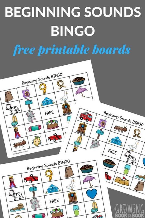 Printable beginning sounds bingo boards are great for practicing beginning letter sounds with kindergarteners and preschoolers. #phonemicawareness #teaching #kindergarten #prek #preschool #education via @growingbbb Beginning Sounds Bingo, Letter Sounds Preschool Free Printable, Beginning Middle End Sounds Kindergarten, Beginning Sound Games Free, Teaching Beginning Sounds, Letter Sound Activities Kindergarten, Letter Sounds Games, Beginning Sounds Games, Letter Bingo